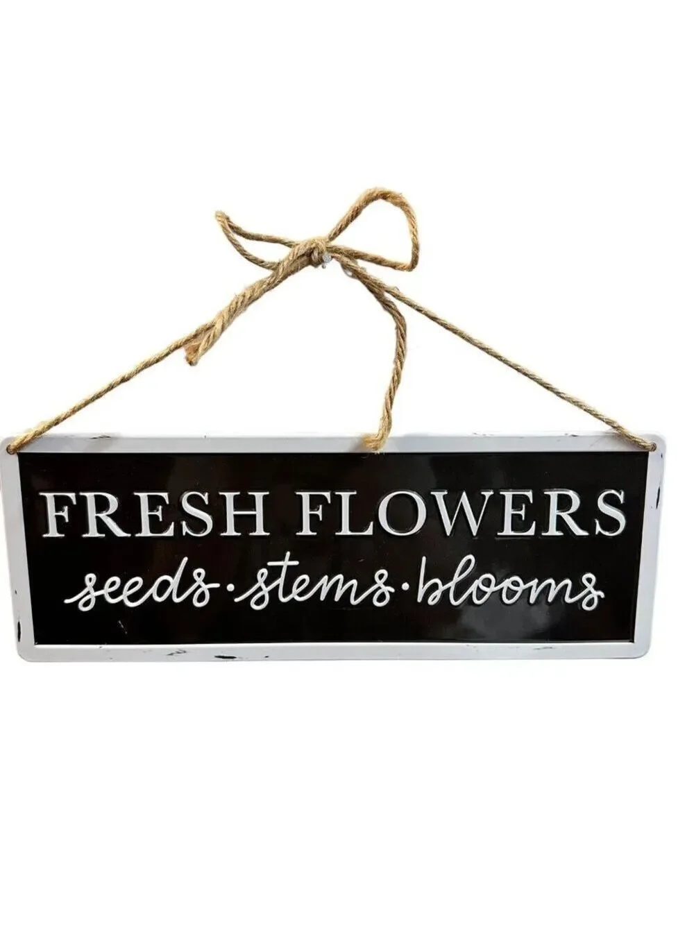 Farmhouse Flower Hanging Sign 11 Inch Metal Enamel Floral Rustic Decor Black